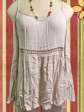 Boho Cold-Shoulder Crochet-Trim Tunic Blouse in Cream